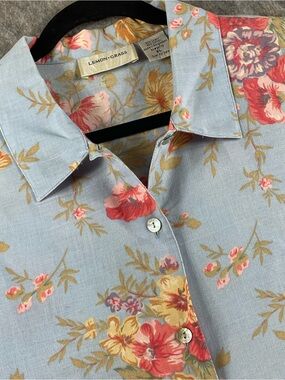 Lemon Grass Linen Blend Floral Button Up Romance Cottagecore Botanical Shirt XL